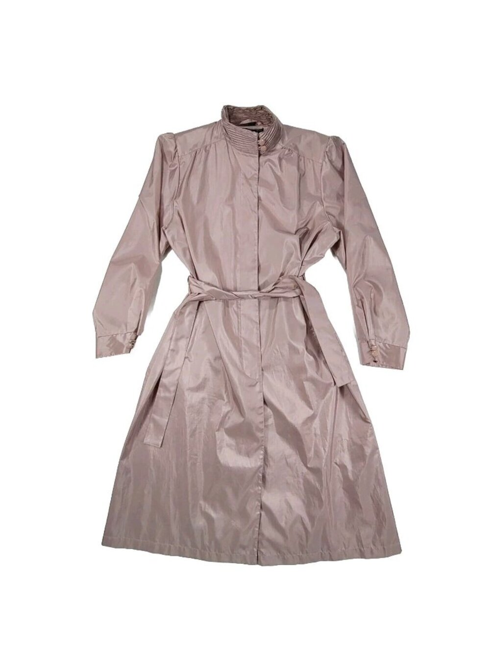 Vintage Alorna Womens 13/14 Lg Trench Coat Rose Iridescent Shoulder Pads